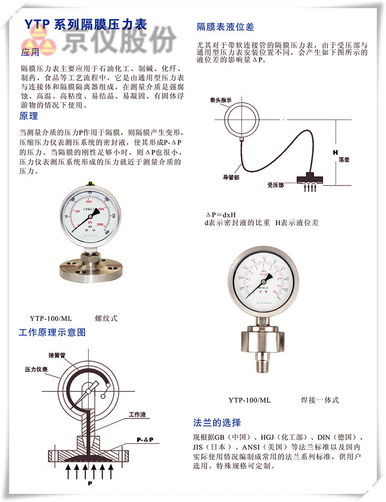 YTP系列隔膜壓力表